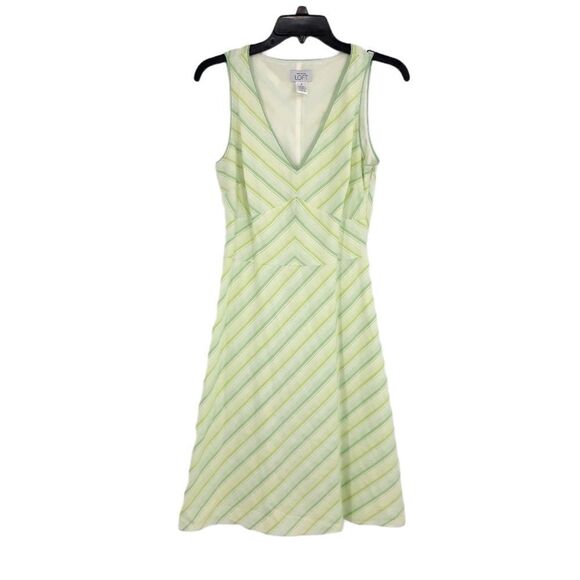 Ann Taylor Loft Dress Cotton Sleeveless Retro Fit Flare Striped Pale Green Sz 4 - Picture 2 of 10